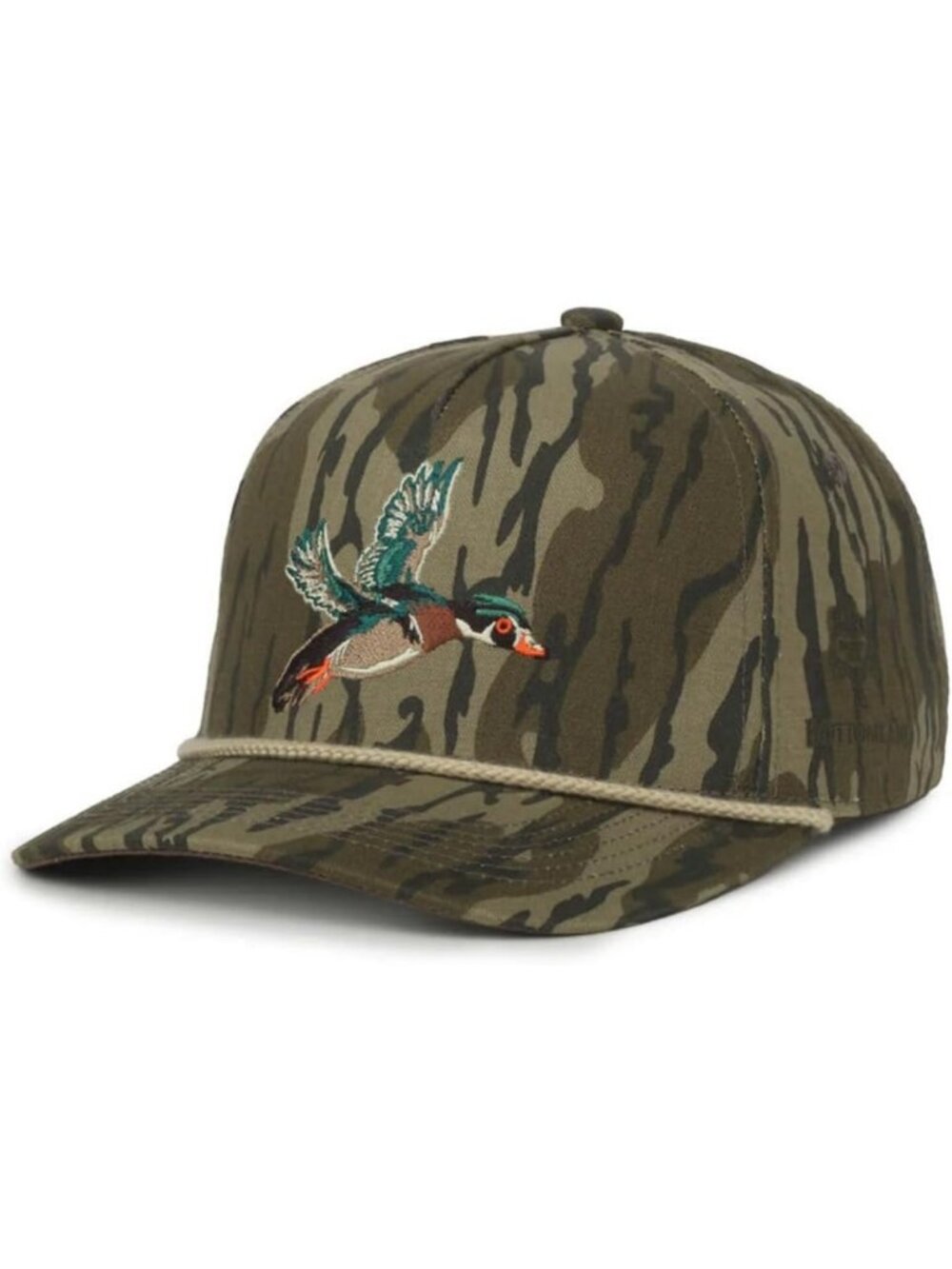 Adjustable Snapback Hat - Embroidered Duck Hunting Cap in Bottomland Camo